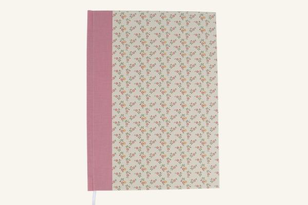 Zauberhaftes Notizbuch "Zenzi", rosa Leinenrücken, Blümchen